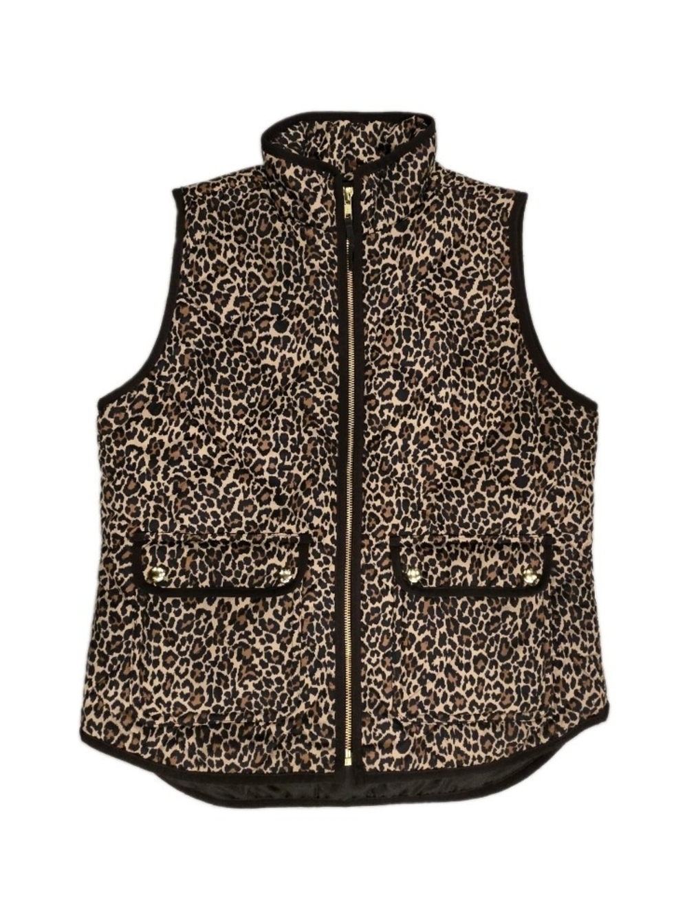 J.Crew Leopard Print Quilted Puffer Vest Small Quiet Luxury Mob Wife Chic